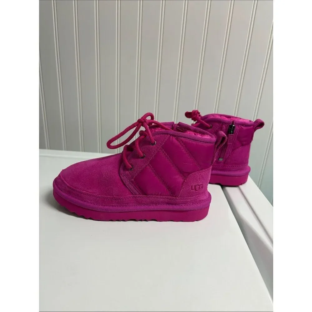 Ugg Australia Kids Hot Pink Neumel II Side Zipper Lace Up Booties Size 12